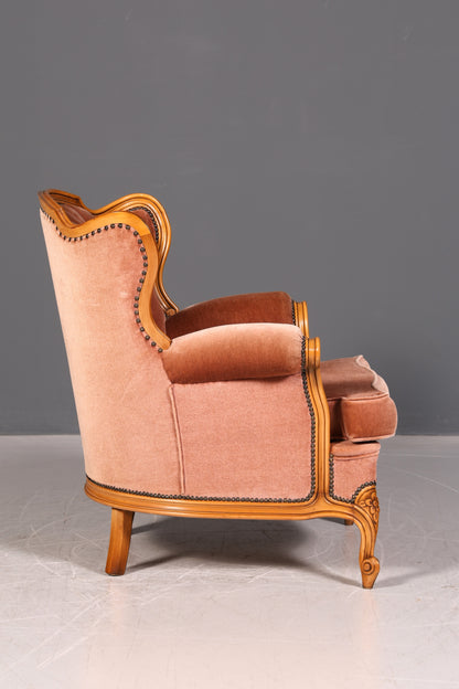 Noble Chippendale Armchair Baroque Style Velvet Fabric Armchair Rococo Antique 2 of 4