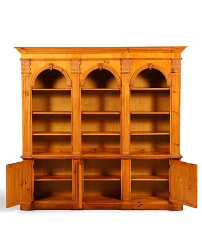 Hauptstadt Möblerei XXL Ethan Allen Bücherregal aus Kiefernholz im Antik Stil mit drei Rundbogen-Regalfächern