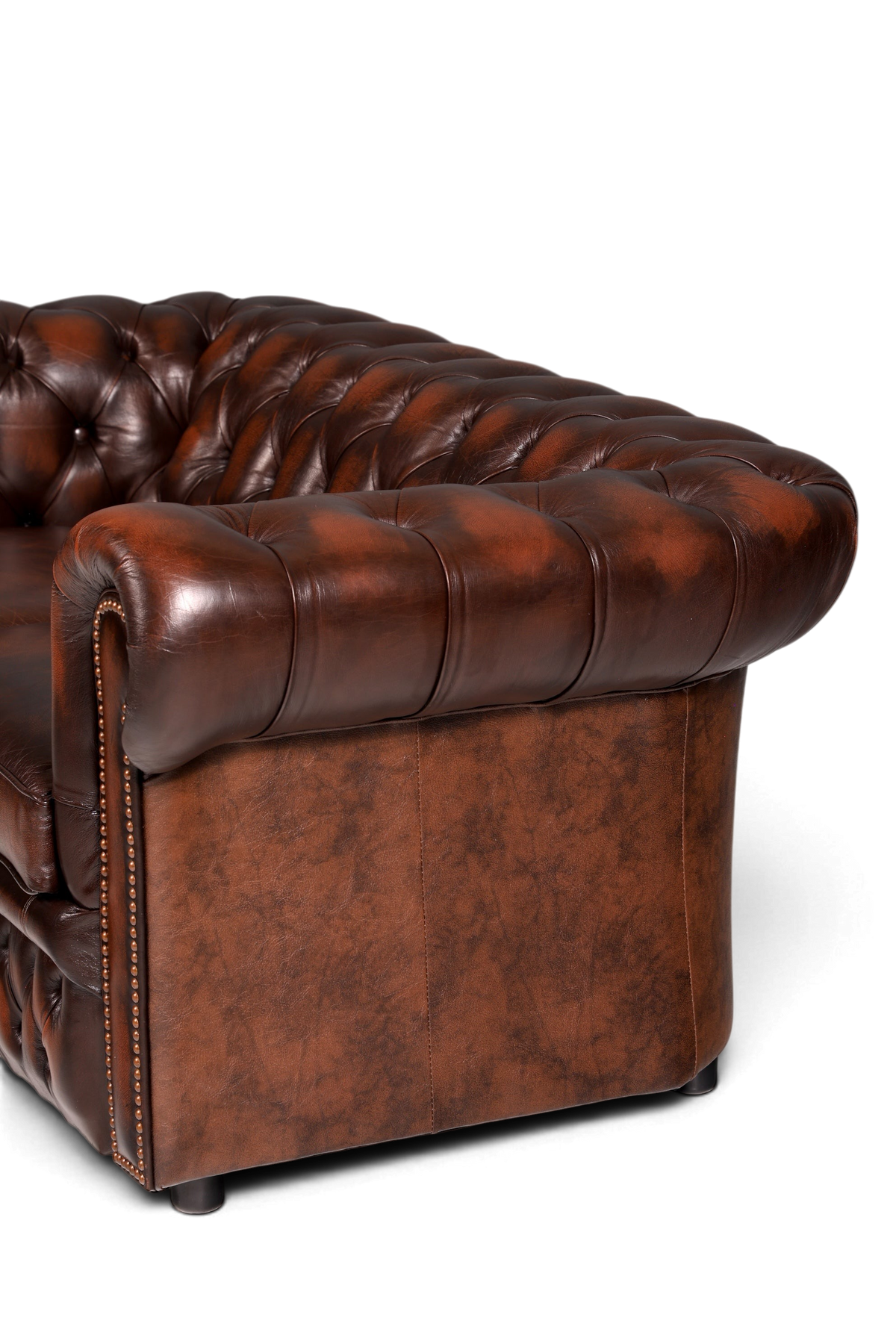 Hauptstadt Möblerei Original Centurion Chesterfield 2-Sitzer Sofa aus braunem Echtleder mit klassischer Knopfheftung