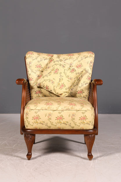 Traumhafter Chippendale Sessel Antik 60s Korbgeflecht Relax Sessel Vintage Samt Stoff 1 von 2