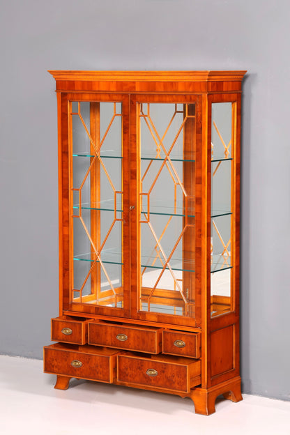 Wunderschöne Original Heldense Vitrine Englische Eibe Bücherschrank Antik Glasvitrine Beleuchtung