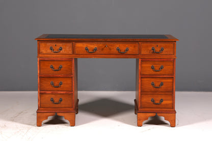 Beautiful English desk, cherry wood, genuine leather inlay, office desk, antique vintage