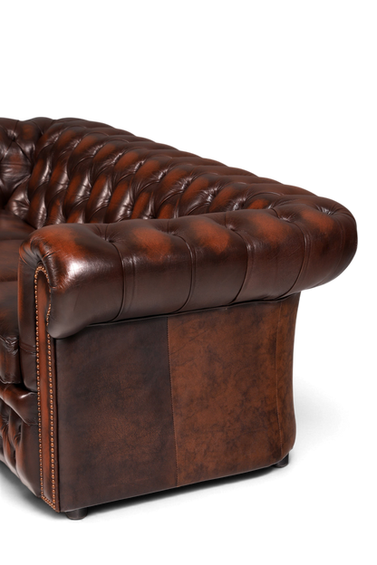 Hauptstadt Möblerei Centurion Chesterfield 3-Sitzer Sofa aus braunem Echtleder mit klassischer Knopfheftung