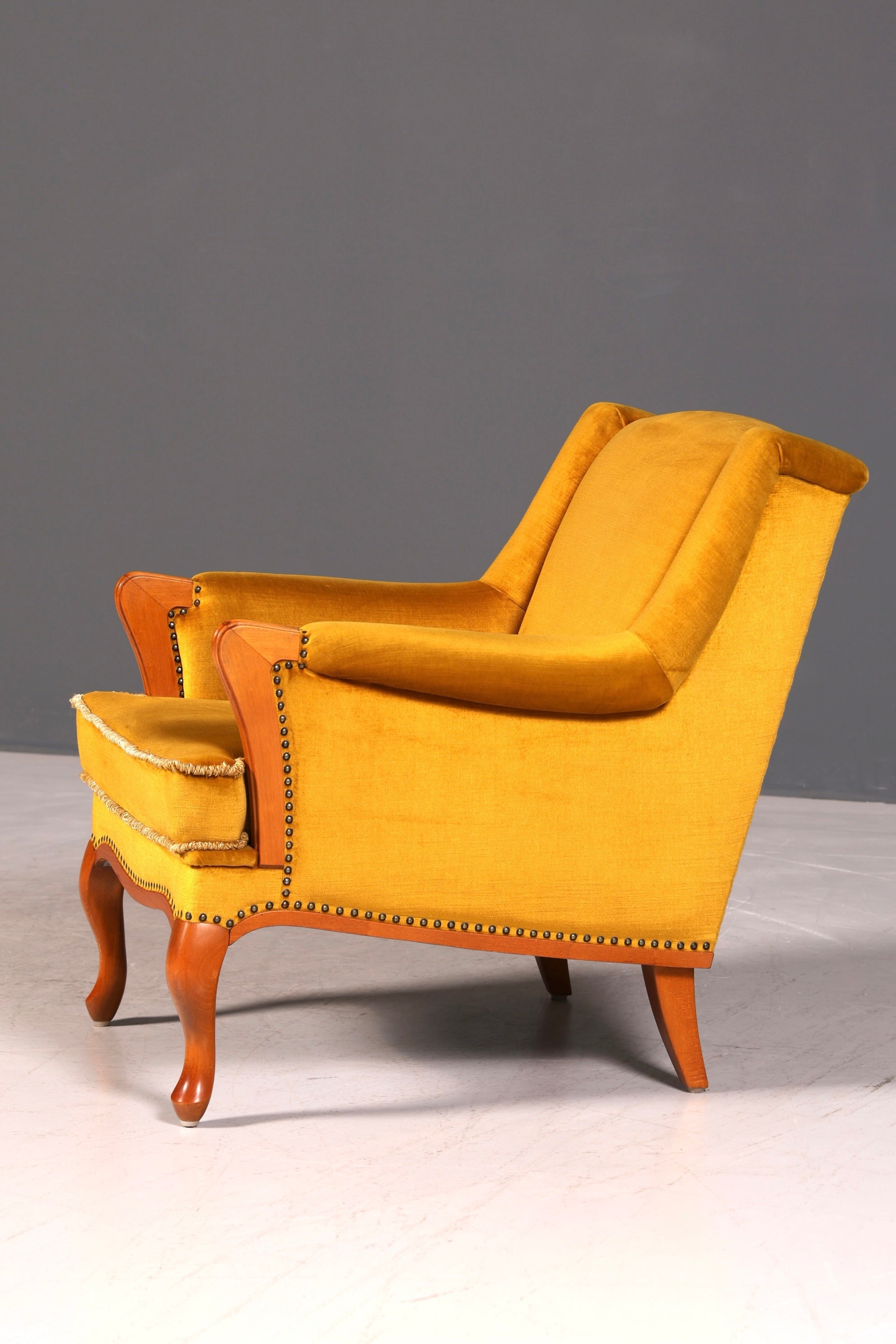 G060 Finish Edler Chippendale Armlehnsessel Barock Stil Sessel Armchair Samt Stoff Sessel