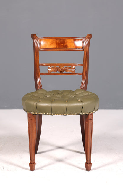 Magnifique fauteuil Chesterfield, chaise secrétaire Anno Dom, chaise de cuisine anglaise en cuir véritable, 2 sur 4