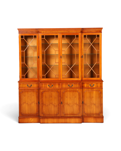 Hauptstadt Möblerei englische Vitrine aus Eibenholz mit verglasten Fronten und Schubladen im klassischen Stil