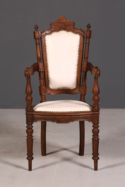 Élégant fauteuil de style néorenaissance, chaise ancienne de l’époque Gründerzeit, chaise de secrétaire, chaise de bureau, chaise rembourrée 2 sur 2