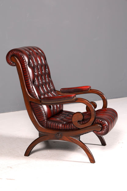 Stilvoller Original Chesterfield Slipper Sessel Englischer Armlehnsessel Oxblood Echt Leder Englisch Herrensessel UK