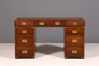 Edler Maritimer Schreibtisch Englischer Military Chest Bürotisch Office Table echt Lederauflage