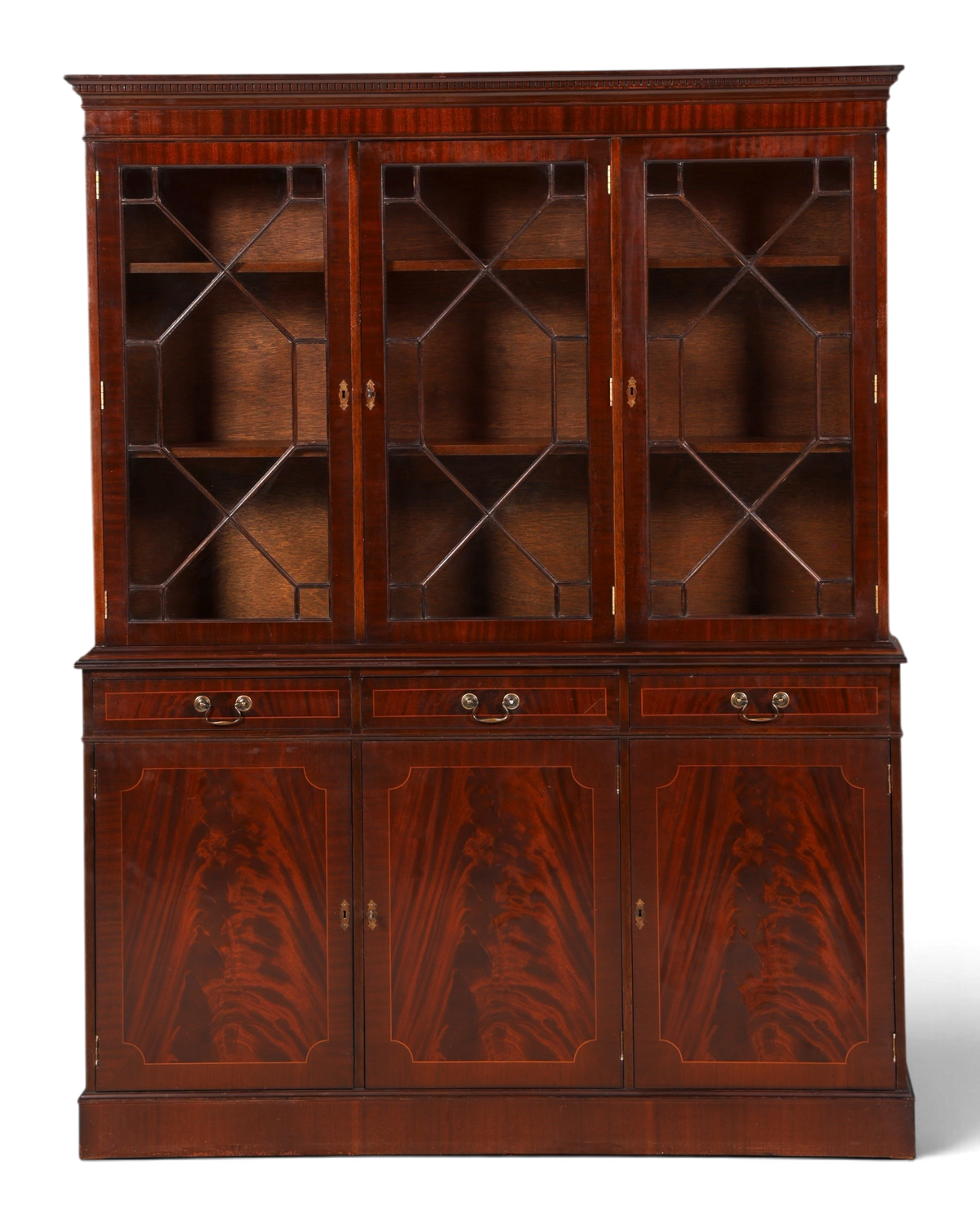 Hauptstadt Möblerei englische Mahagoni Vitrine aus den 60ern mit verglasten Türen und Schubladen im Vintage Stil