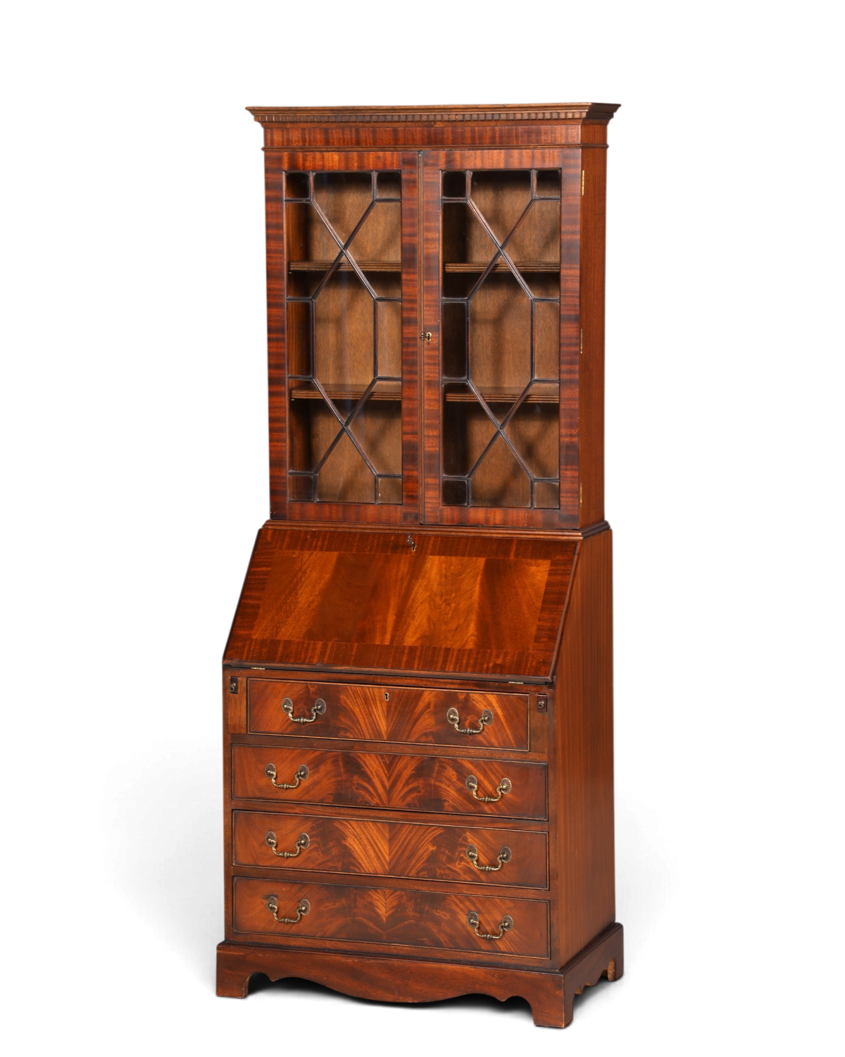 F973 Finish cm Wunderschöner Englischer Sekretär Büro Aufsatzsekretär Antik 60S Vitrinen Schrank UK