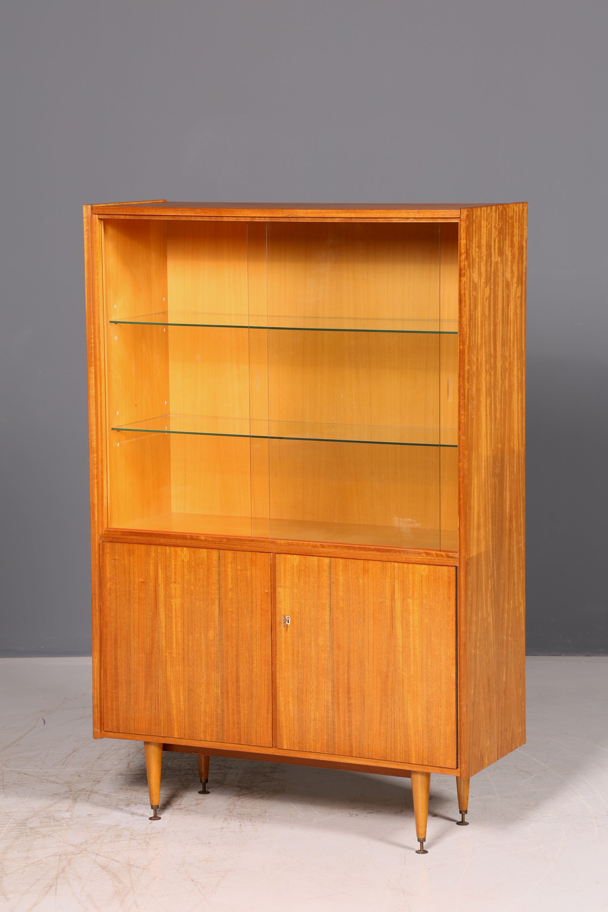 Wunderschöne Mid Century Vitrine Bücherschrank Vintage Glasvitrine Highboard Schrank 60er echt Holz