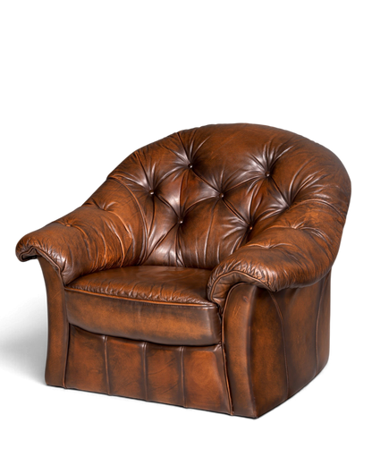 Hauptstadt Möblerei Chesterfield Sessel aus braunem Echtleder mit klassischer Knopfheftung im Vintage-Stil