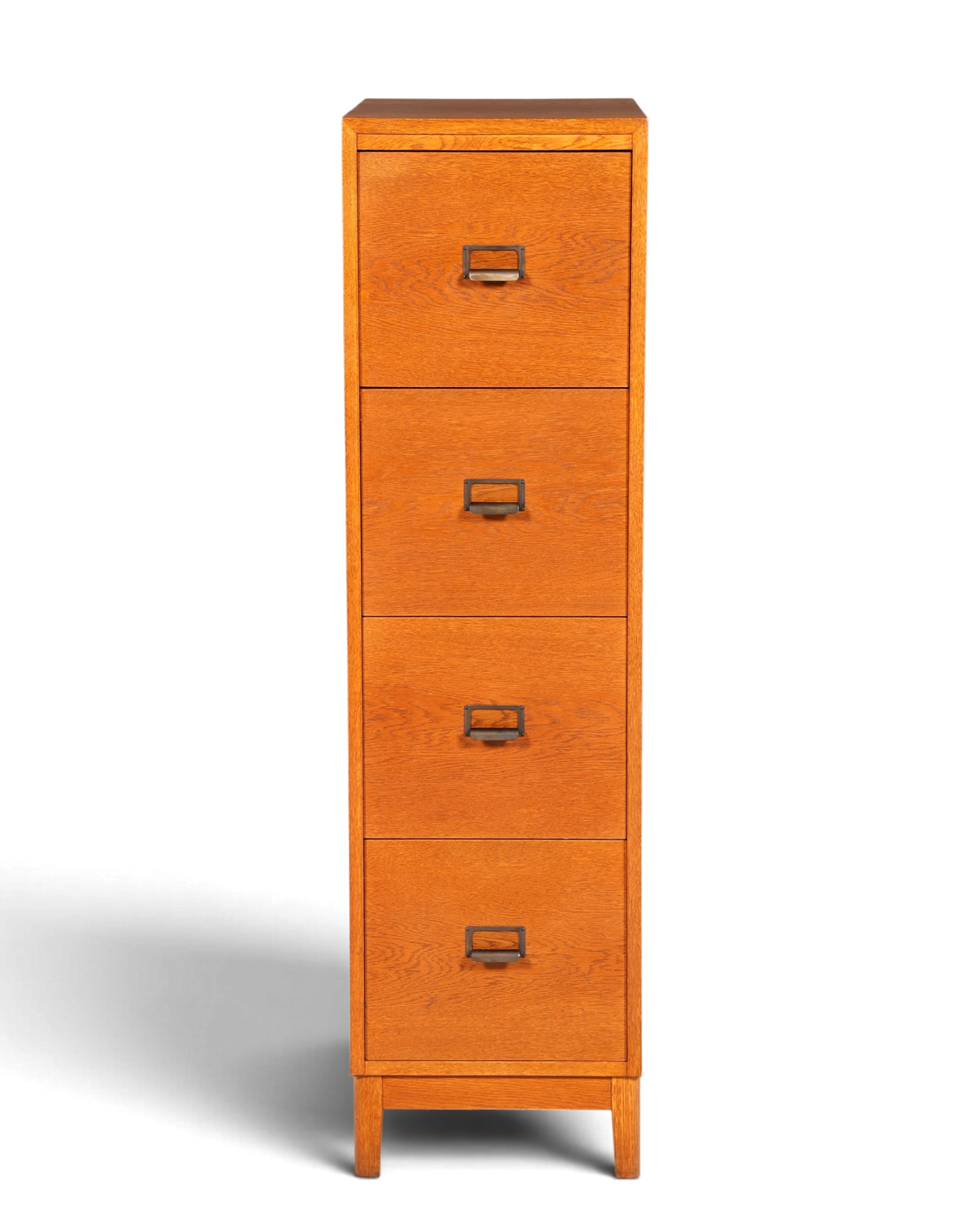 Hauptstadt Möblerei Mid Century Aktenschrank aus massivem Holz mit vier Schubladen im Bauhaus Design