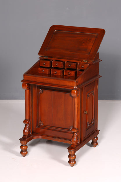 Magnifique secrétaire anglais Davenport, bureau avec sous-main en cuir, commode, antique et vintage
