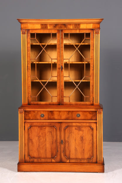 F995 Finish cm, Wunderschöne Englische Vitrine Bücherschrank Buffet Antik Stil Englisch Eibe Glasvitrine Bibliothek