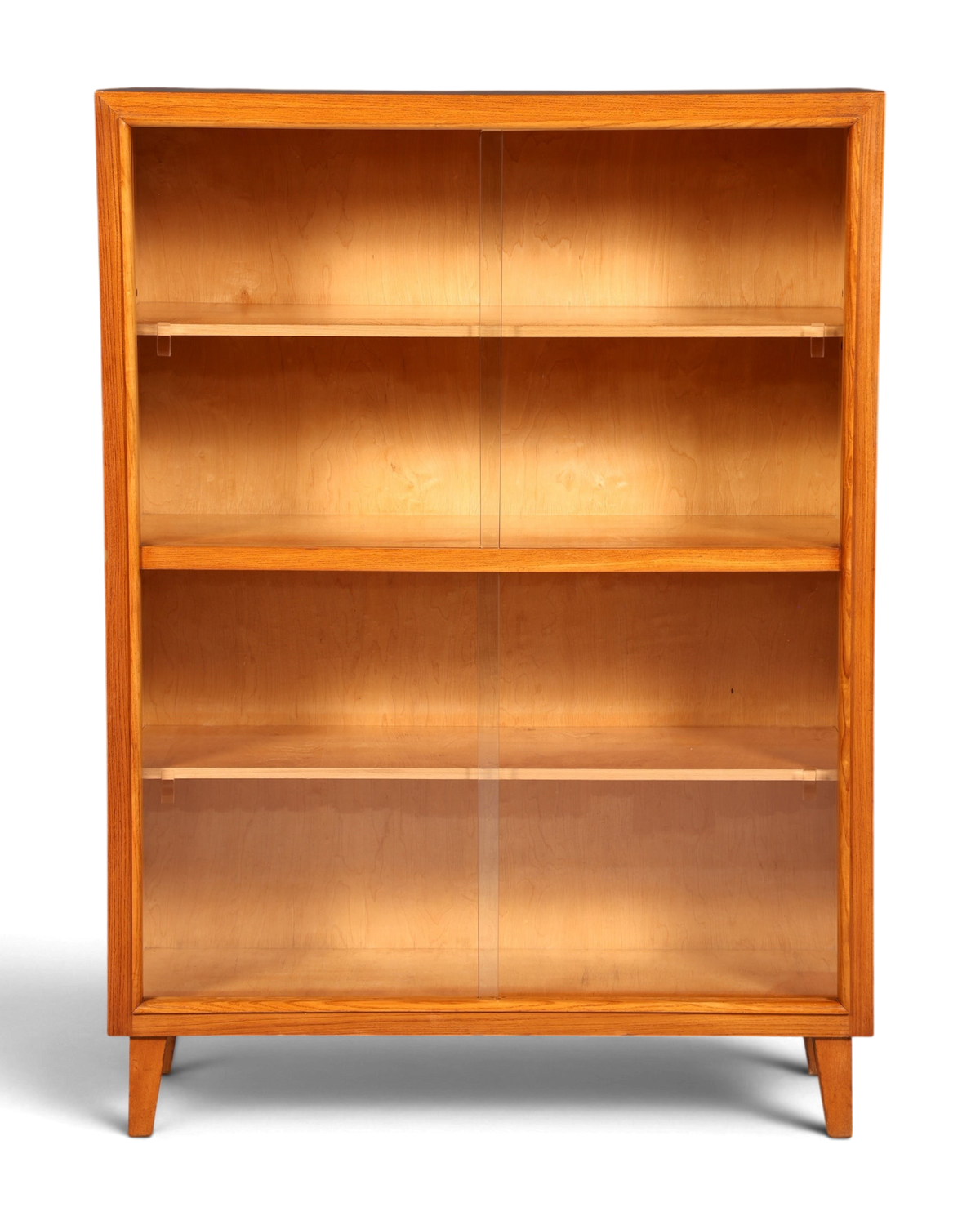 Hauptstadt Möblerei Bücherregal aus hellem Holz mit drei Einlegeböden und transparenten Schiebetüren