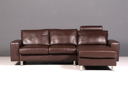 Wunderschönes Stressless E200 Ecksofa Echtleder Braun Sofa mit Récamière Hocker Ledersofa Couch Vintage