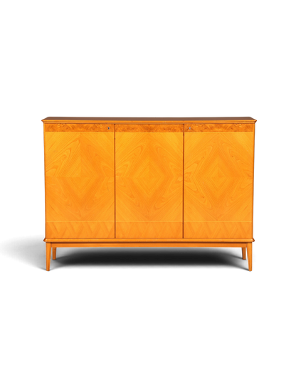 Hauptstadt Möblerei Mid Century Highboard aus massivem Holz mit markanter Maserung und Retro-Design der 60er Jahre