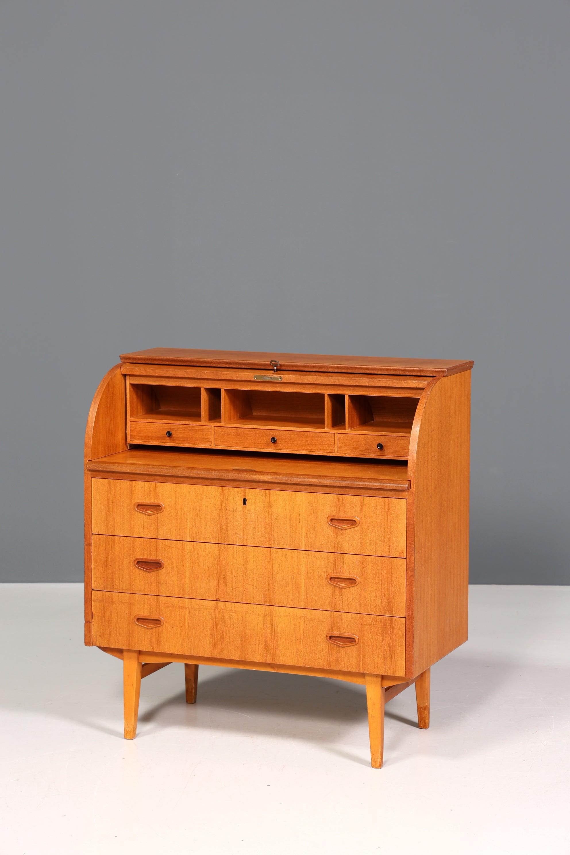 Wunderschöner Mid Century Rollladen Sekretär Danish Design Teak Holz Schreibkommode 60er Jahre