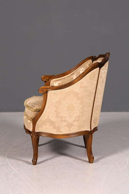 Edler Chippendale Armlehnsessel Barock Stil Samt Stoff Sessel Armchair Rococo Antik Polstersessel