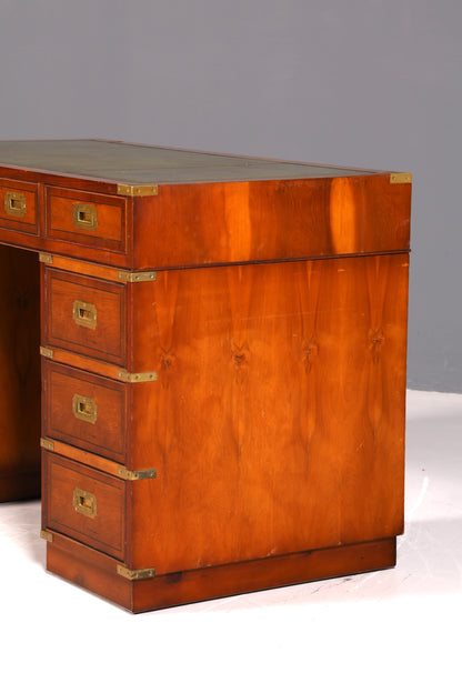 Edler Maritimer Schreibtisch Englisch Military Chest Bürotisch Echt Lederauflage Office Table