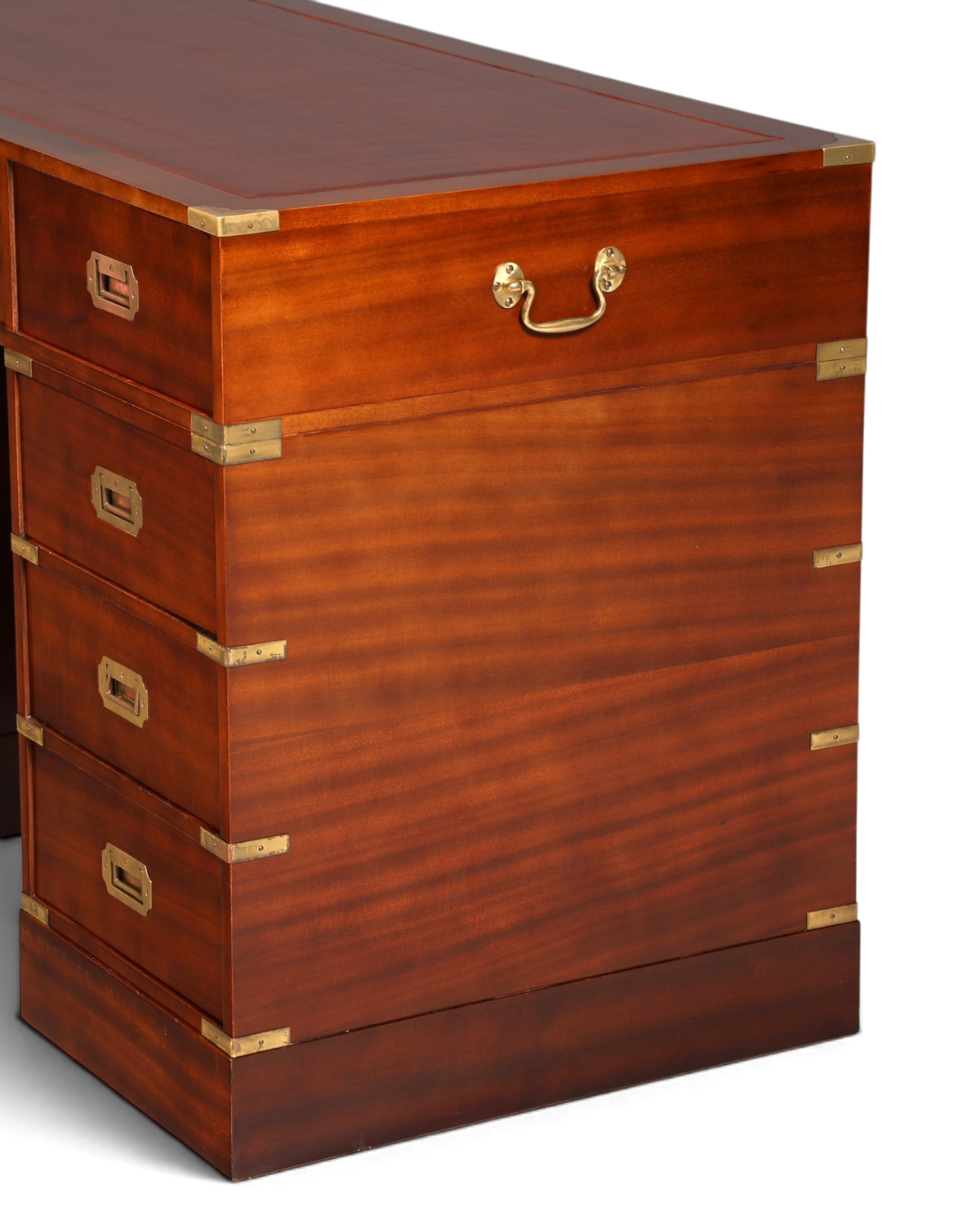 Hauptstadt Möblerei maritimer Military Chest Schreibtisch aus Holz mit Messingbeschlägen und Lederauflage