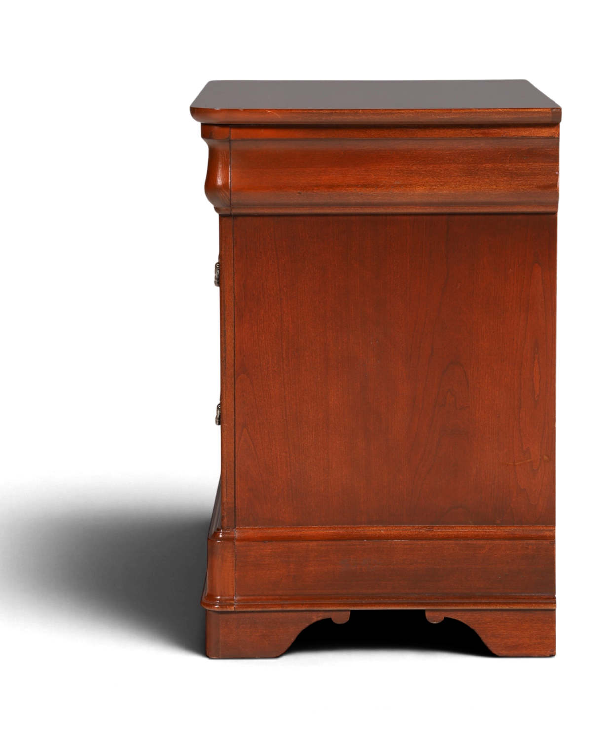 Hauptstadt Möblerei Nachttisch H820 aus dunkelbraunem Holz mit klassischem Design in Seitenansicht
