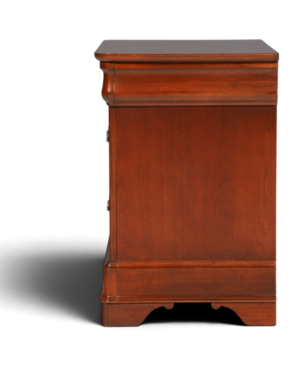Hauptstadt Möblerei Nachttisch H820 aus dunkelbraunem Holz mit klassischem Design in Seitenansicht