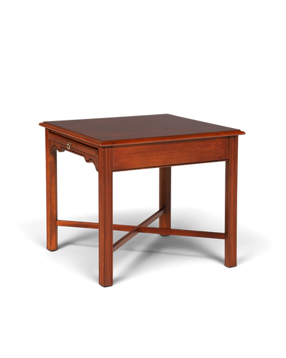 Hauptstadt Möblerei Beistelltisch aus dunklem Holz mit Schublade und X-förmigem Untergestell im klassischen Design