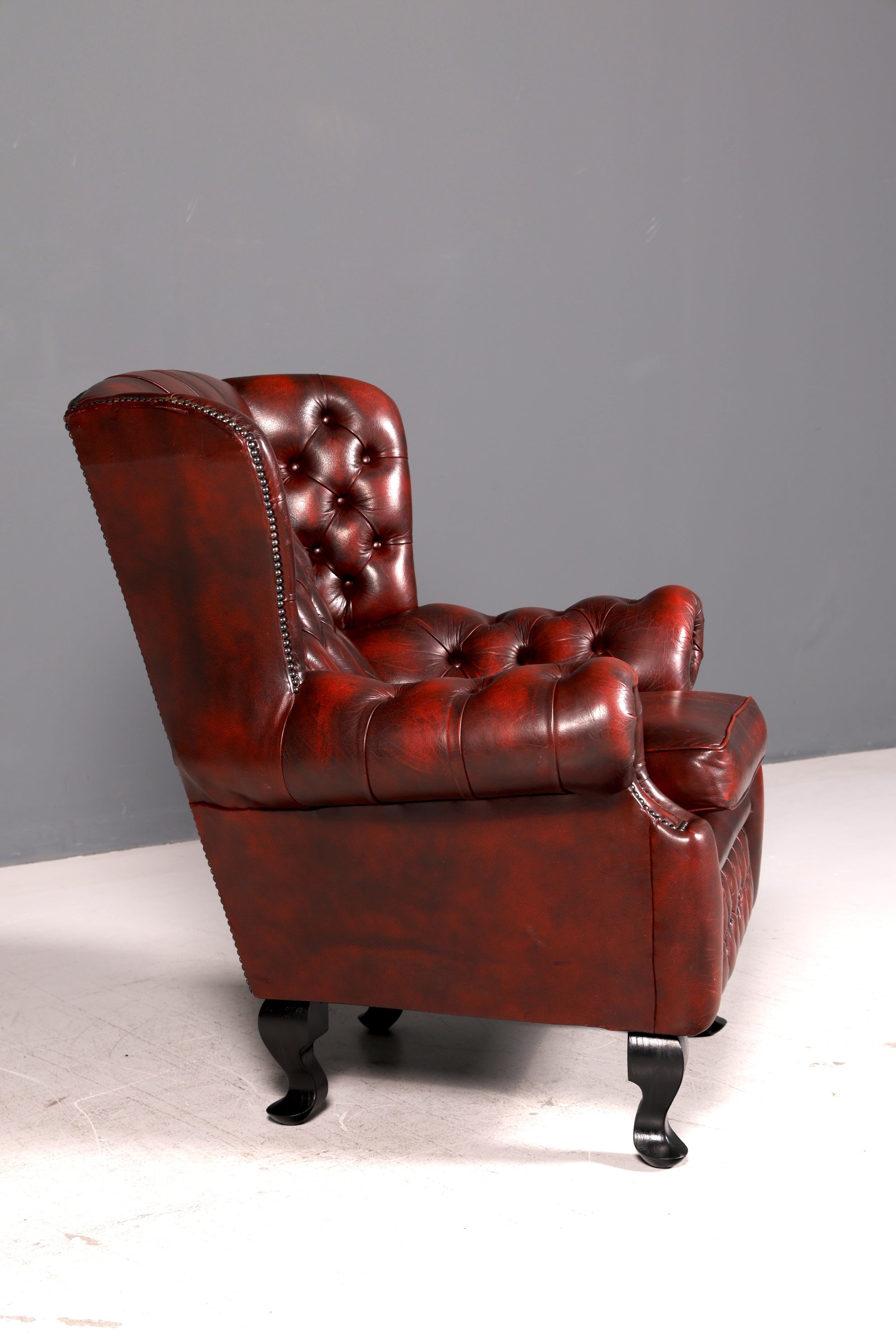 Original Chesterfield Ohrenbackensessel Englisch Leder Herrensessel UK Armlehnsessel Wingback