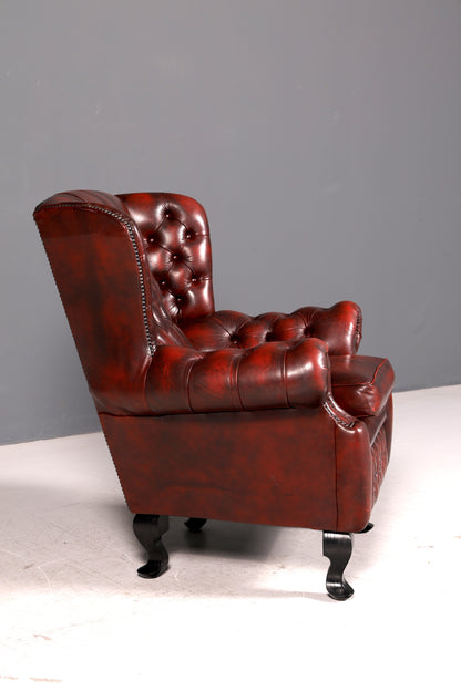Original Chesterfield Ohrenbackensessel Englisch Leder Herrensessel UK Armlehnsessel Wingback