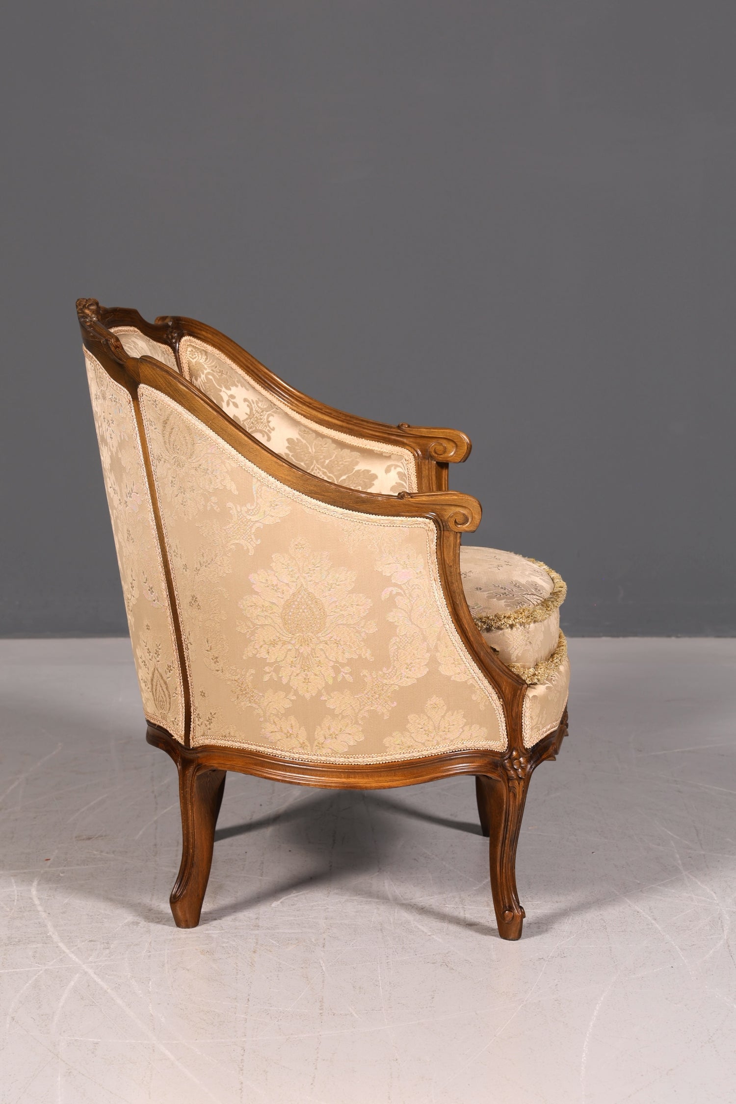 Edler Chippendale Armlehnsessel Barock Stil Samt Stoff Sessel Armchair Rococo Antik Polstersessel