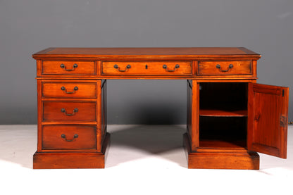 Magnifique bureau anglais en acajou, bureau de travail ancien, bureau professionnel, bureau partenaire