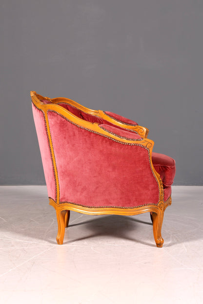 G063 Finish cm Edler Chippendale Armlehnsessel Barock Stil Sessel Armchair Samt Stoff Sessel