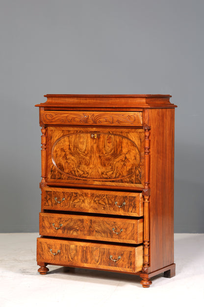 Traumhafter Louis Philippe Sekretär um 1870 Vertiko Nussbaum Highboard Kommode Sekretär Schrank