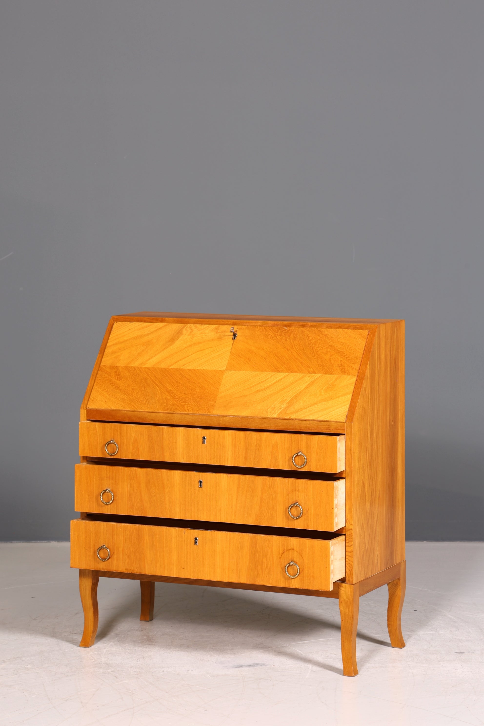 Schlichter Mid Century Sekretär Vintage Schreibmöbel echt Holz Kommode Office Secretary