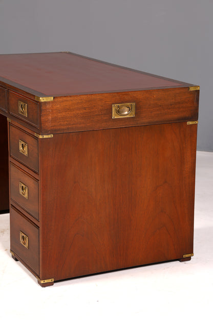 Edler Maritimer Schreibtisch Englischer Military Chest Bürotisch Office Table echt Lederauflage