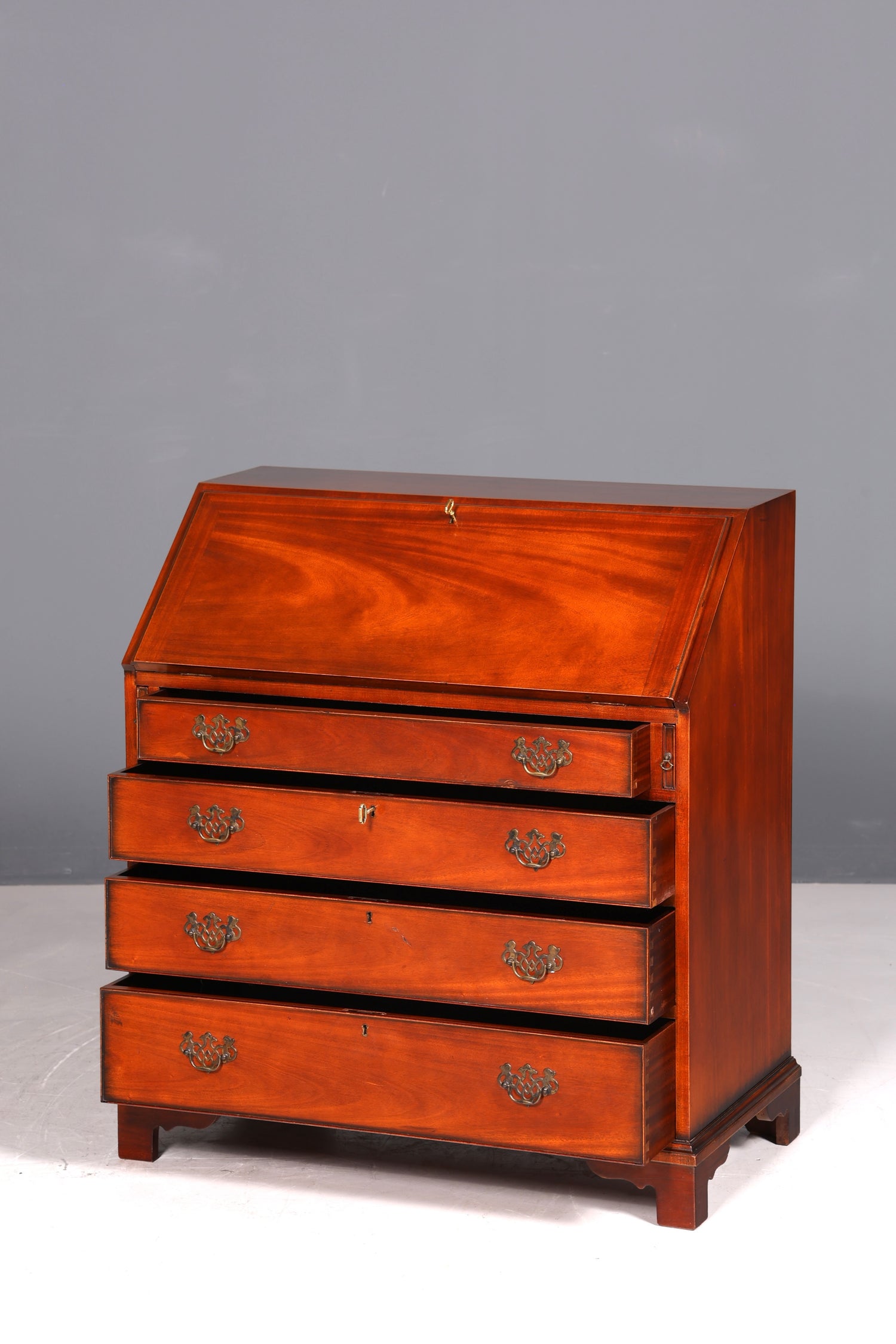 Magnifique secrétaire anglais, bureau, plateau en cuir véritable, table d&