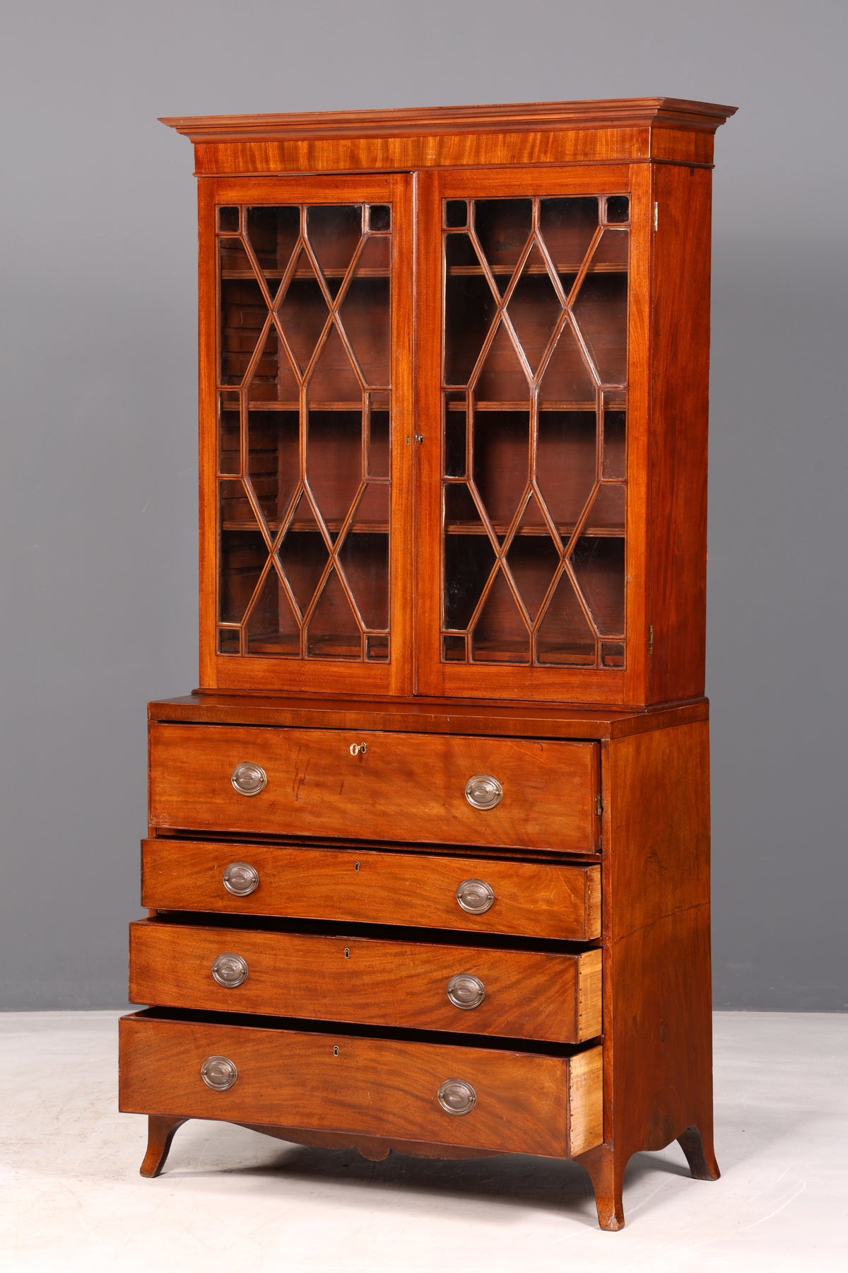 Magnifique secrétaire anglais à abattant avec partie supérieure, secrétaire ancien, bibliothèque vitrine en acajou, meuble de bureau, Royaume-Uni