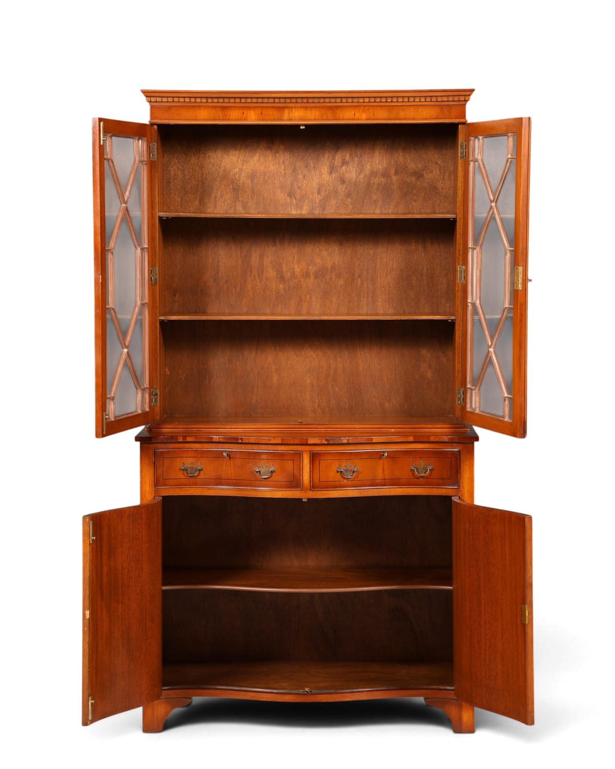 Hauptstadt Möblerei englische Vitrine aus Eibenholz mit verglastem Aufsatz, Schubladen und Türen im klassischen Stil