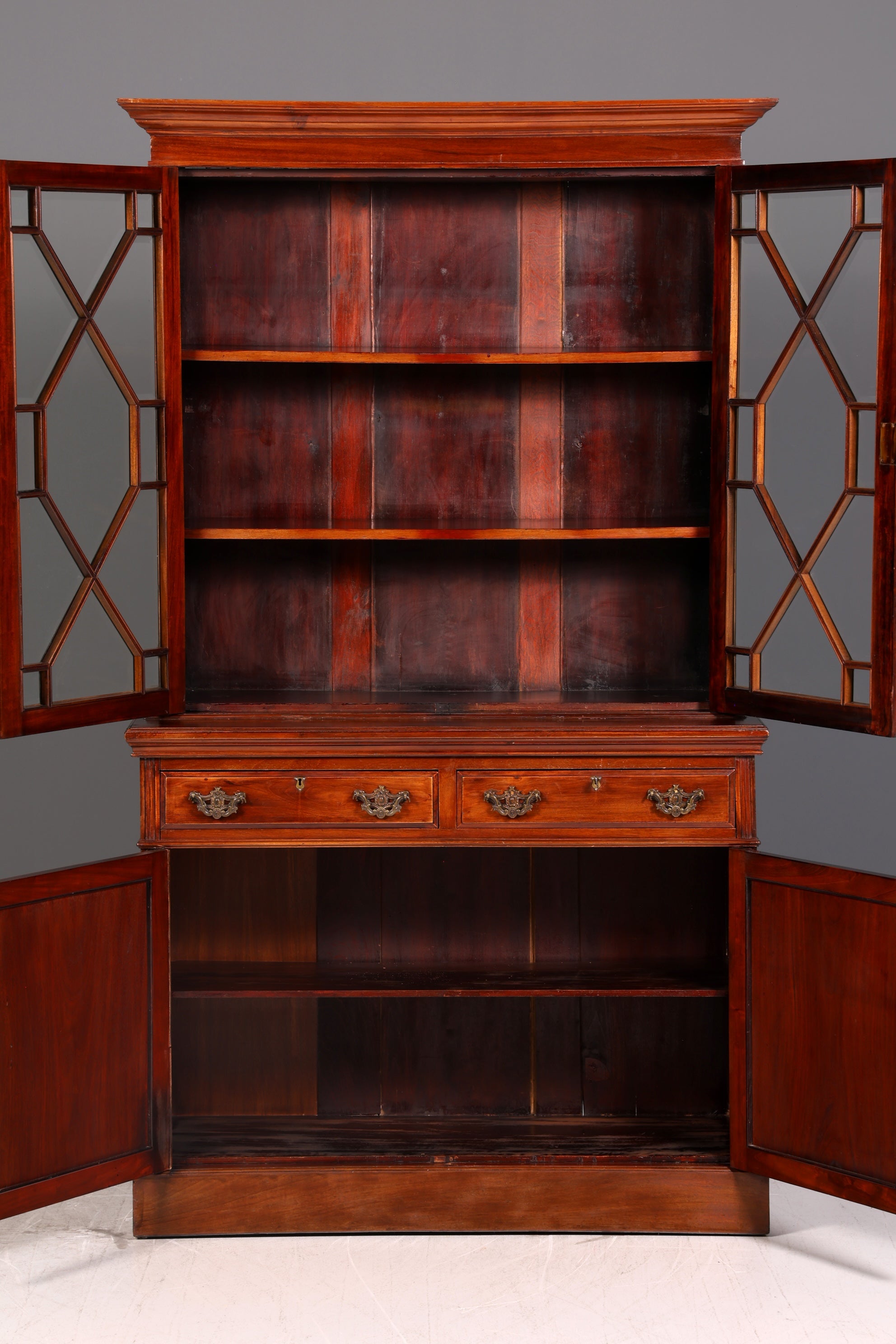Beeindruckender Englischer Bücherschrank Mahagoni Vitrine Bibliothek Antik Glasvitrine Buffet