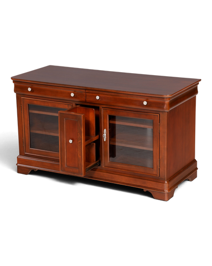 Hauptstadt Möblerei H887 Sideboard aus dunklem Holz mit zwei Glastüren und Schubladen im klassischen Design