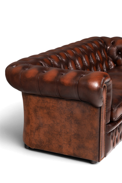 Hauptstadt Möblerei Centurion Chesterfield 3-Sitzer Sofa aus braunem Echtleder mit klassischer Knopfheftung
