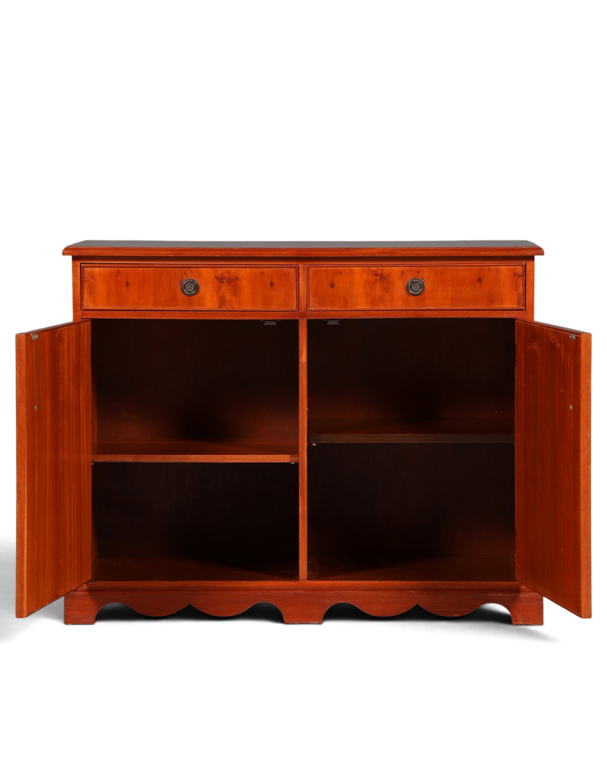 Hauptstadt Möblerei englisches Sideboard aus Eibenholz mit zwei Schubladen, Türen und dekorativem Wellensockel