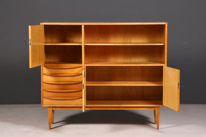 Magnifique vitrine originale Hellerau, modèle Mid-Century, Franz Ehrlich 602, commode et bibliothèque