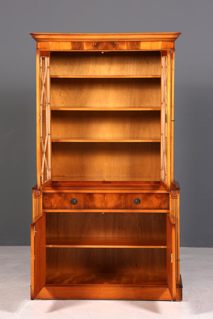 F995 Finish cm, Wunderschöne Englische Vitrine Bücherschrank Buffet Antik Stil Englisch Eibe Glasvitrine Bibliothek