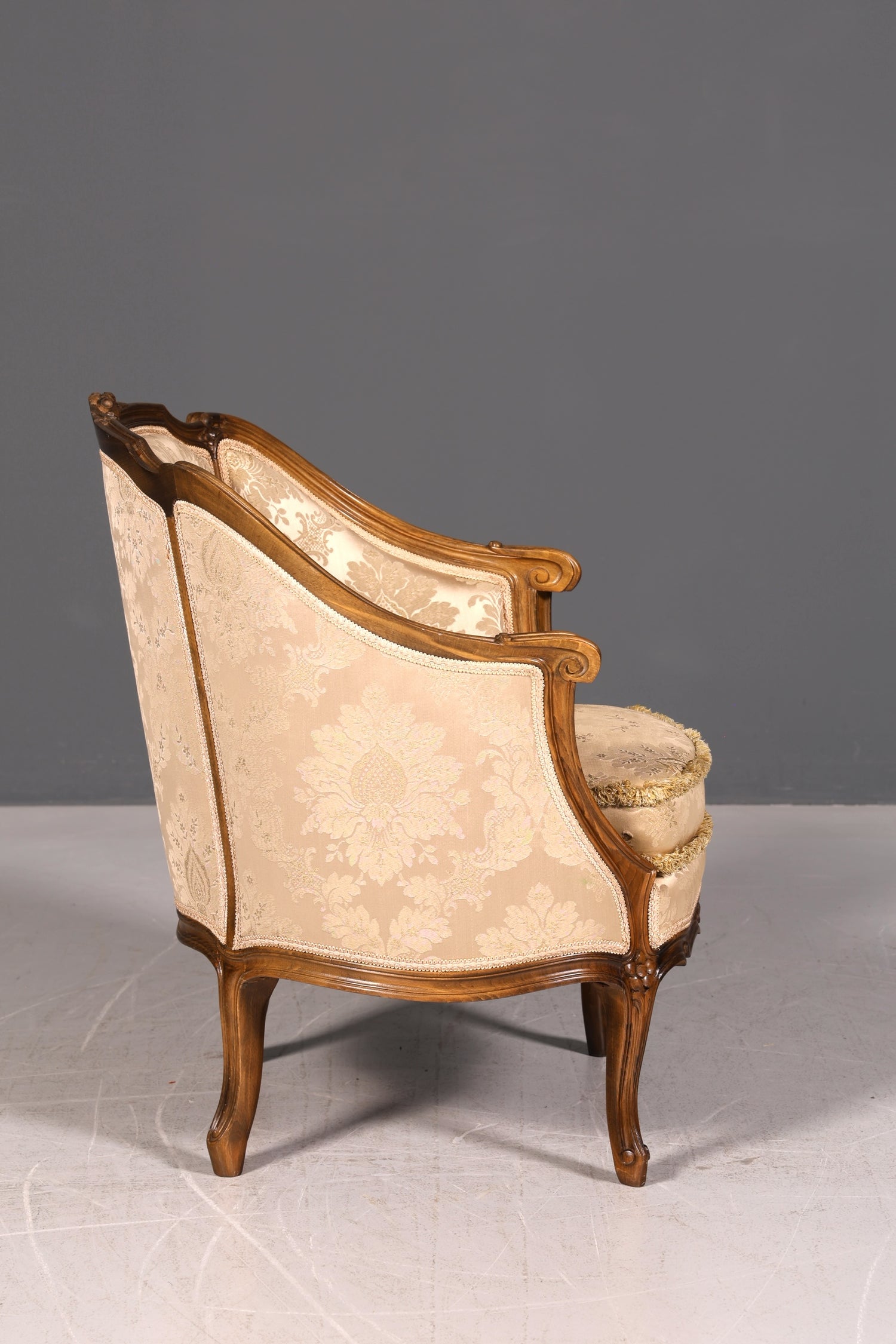 Edler Chippendale Armlehnsessel Barock Stil Samt Stoff Sessel Armchair Rococo Antik Polstersessel