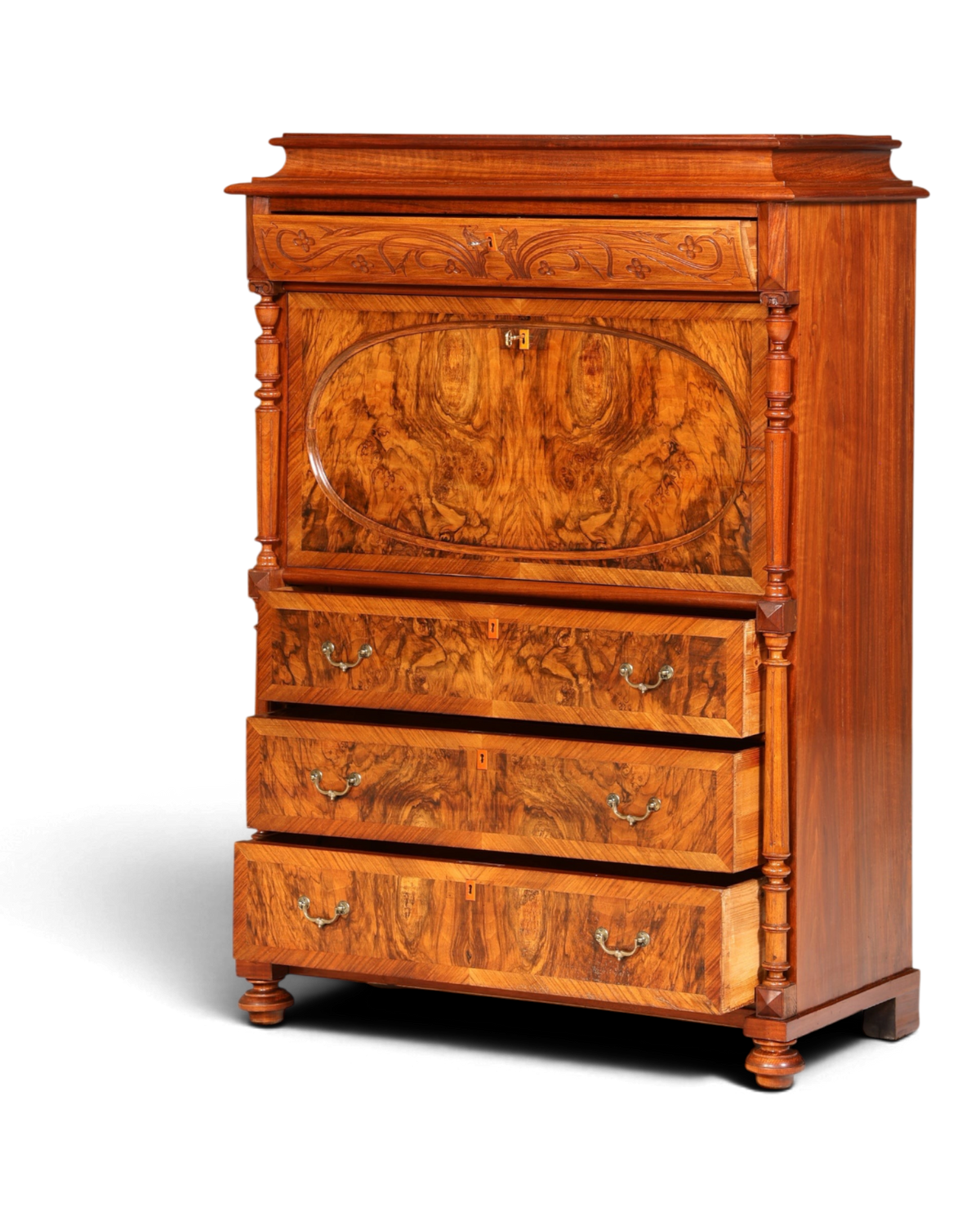 Traumhafter Louis Philippe Sekretär um 1870 Vertiko Nussbaum Highboard Kommode Sekretär Schrank