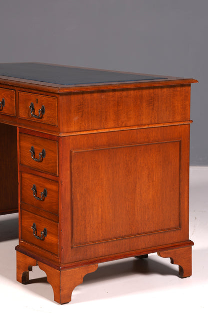 Beautiful English desk, cherry wood, genuine leather inlay, office desk, antique vintage